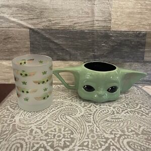 Star Wars Grogu Baby Yoda Ceramic Sculpted Mug and Frosted Glass Tumbler Set